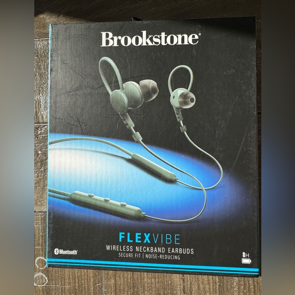 BROOKSTONE NWT Flexvibe Wireless Neckband Earbuds‎ Long Wear Flex Fit